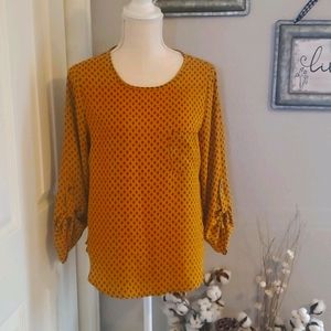 Mustard yellow with navy print